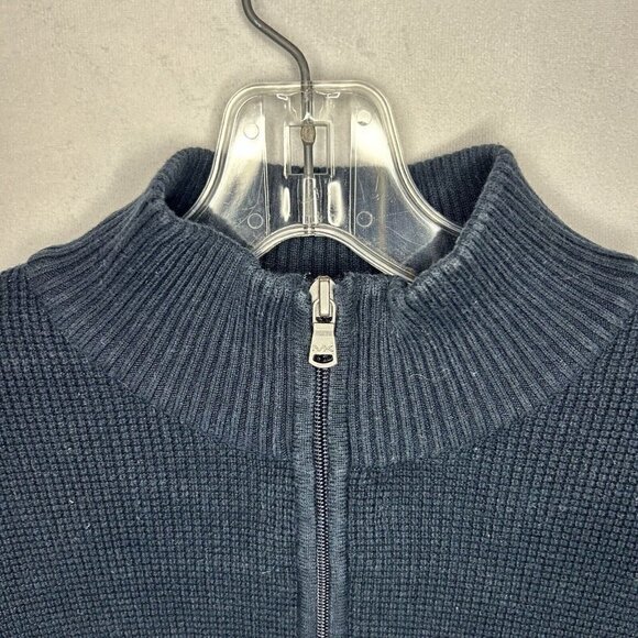 Michael Kors Navy Ribbed Mock Neck Long Sleeve 1/4 Zip Pullover Sweater Sz M - Picture 4 of 5